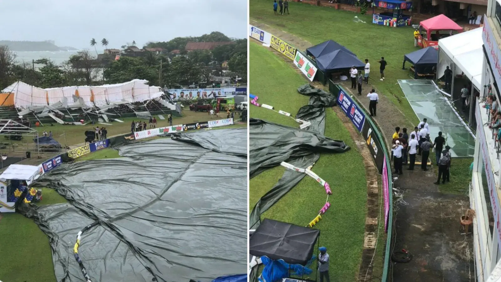  देखें: मेकशिफ्ट स्टैंड गिरा, SL बनाम AUS टेस्ट में ग्लास पैनल गिरा;  कोई चोट नहीं |  क्रिकेट
